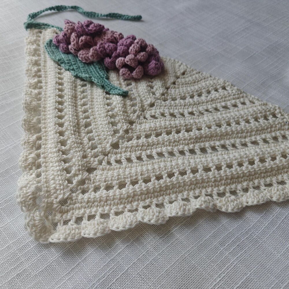 Crochet Bandana Handmade Summer Floral Lilac Flowers 100% Organic Cotton - Picture 3 of 8